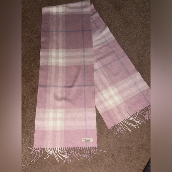 Burberry - Blush, Beige & Cream Plaid Fringe Hem Cashmere Scarf NWOT - Picture 5 of 8